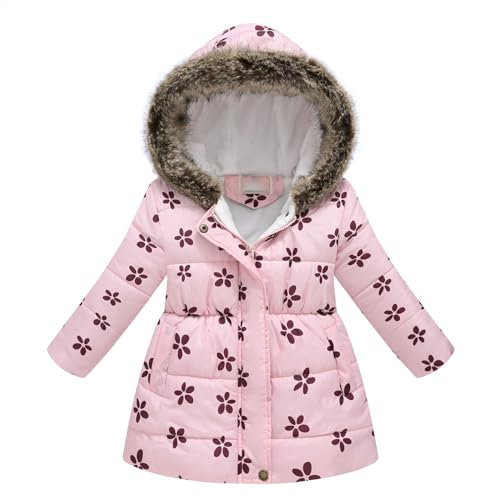 Guqmjde Daunenjacke Mädchen Winterjacke Thermal Mantel Wintermantel Jacken Winddicht Puffer Jacket Kapuzenjacke Daunenmantel Outdoorjacke Thermojacke Sweatjacke Rosa, 4 Jahre
