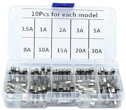 MRANADLDF Sicherung 100 Teile/los Set Kit 5x20mm Sicherung Verschiedene Kits DIY Flinke Glasrohr Flinke Glassicherungen 0,5A 1A 2A 3A 5A 8A 10A 15A 20A 30A