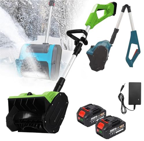 Soplador de nieve inalámbrico, quitanieves plegable, barredora de nieve manual eléctrica con 2 baterías, pala quitanieves inalámbrica sin, ancho 33 cm, profundidad 20 cm, distancia de tiro de 8 m