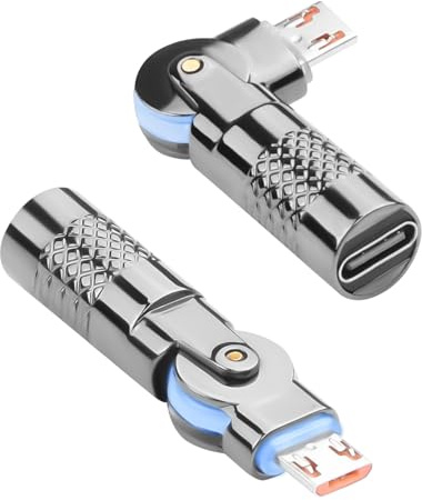 QIANRENON USB C auf Micro-USB, 180° drehbarer Ladeanschluss, Typ C-Buchse auf Micro-USB-Stecker, drehbarer Datenadapter, USB C auf Micro-Drehverlängerung, 5 V, 3 A, 480 Mpbs, Metallgehäuse, LED-Licht