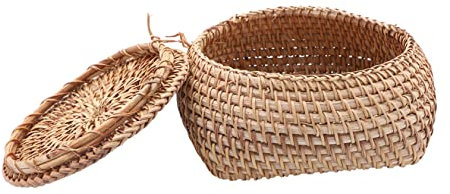 Alipis Rattan Woven Storage Box Mit Deckel Eleganter Aufbewahrungskorb Für Badezimmer Und Wohnräume Praktischer Sundries Container Für Schreibtisch Und Raumorganisation