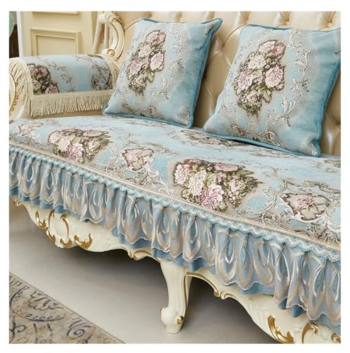 WJIAYAO Sofa überzug Embroidery Sofa Cover Living Room Cushion Slipcover Home Decoration Combination Sofa Cushion(Blue,90x180cm 1pc)