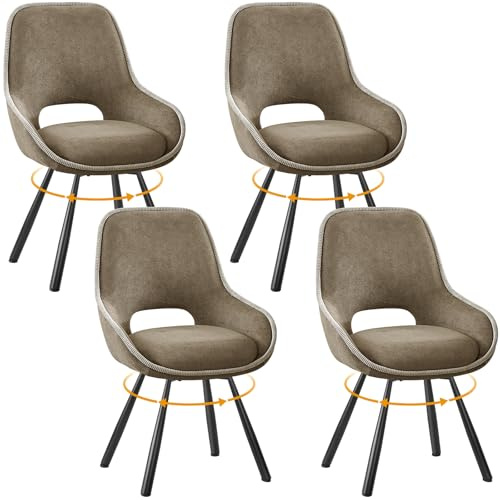 ANVOFONG Esszimmerstühle 4er Set,180° Drehstuhl,Stühle Esszimmer mit Armlehnen Rückenlehne,Esszimmer Wohnzimmer Stuhl,Dickes Schaumstoff-Kissen Polsterstuhl,Braun