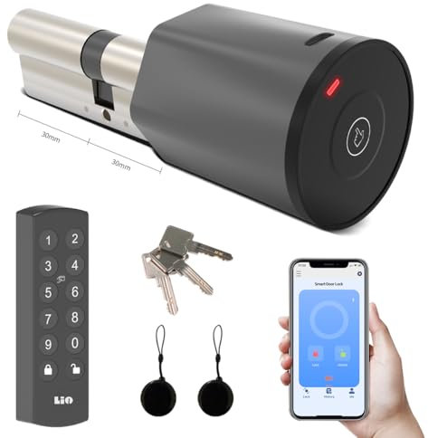 Lio Home Smart Lock, Elektronisches Türschloss mit Tastatur,Schlüsselloser Zugang über Passcode, NFC Karten, APP, Schließzylinder 30/30, Smartes Türschloss mit Akku und Ladegerät.Automatische Sperre.