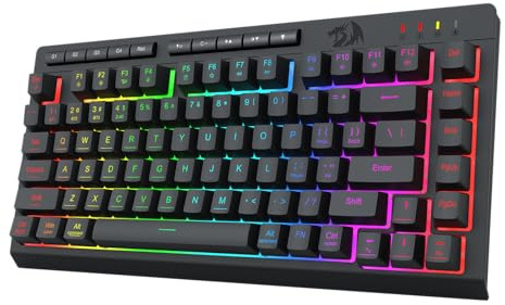 Redragon Wireless Gaming Keyboard, Bluetooth/2.4GHz/USB-C Wired, RGB Backlit, Portable 75% Mini Quiet Macro Membrane Keyboard, Rechargeable 4000mAh Battery, Anti-Ghosting for Win/MAC