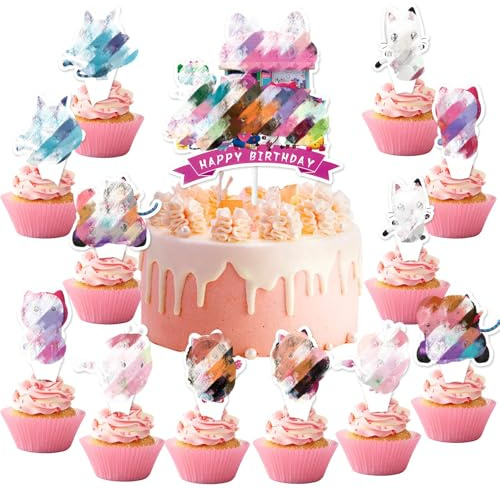25 Stück Tortendeko Geburtstag, Themed Happy Birthday Tortendeko Mädchen Junge, Papier Cake Topper Geburtstag, Niedlich Kuchen Deko für Geburtstags Dekoration, Kuchenaufstecker fur Kinder