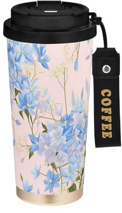 FRODOTGV Blue Clematis Flowers Travel Coffee Tumblers Mugs To Go with Lid Stainless Steel Thermal Cups for Hot and Cold 17oz Leak Proof