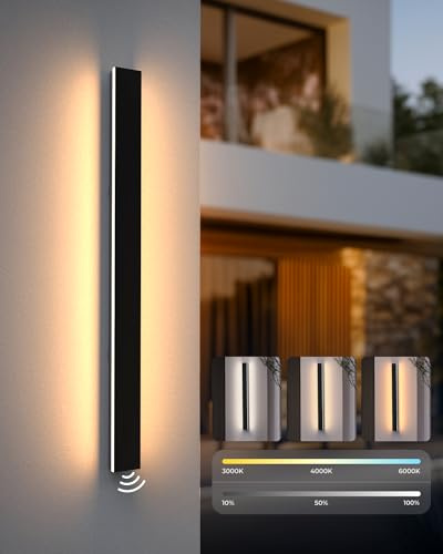 LED Wandleuchte 80cm/25W, Modern Außenwandleuchte mit Dämmerungssensor, Dimmbar, 3 Farbtemperaturen, IP65 Wasserdicht Aluminiumlegierung – Außenlampe für Garten, Terrasse, Schlafzimmer, Wohnzimmer
