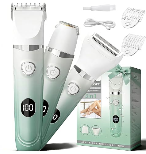 Tondeuse de bikini pour femme, rasoir électrique 3 en 1 étanche IPX6 avec écran LED, tondeuse indolore pour poils du pubis et du corps, rasoir facial sans fil avec lames en céramique, charge rapide de