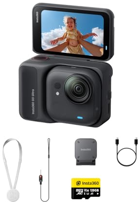 Insta360 GO Ultra Nachtschwarz - freihändige 4K Mini-Cam, leicht & mobil, top bei wenig Licht, überall anbringbar, FlowState-Stabilisierung, 200 Min Akku, 10 m wasserdicht, Fahrrad- und Lauf-Cam