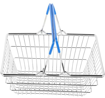 CLISPEED Mini Shopping Basket for Hollow Metal Wire Organizer with Handle Small Storage Holder for Cosmetics and Gadgets Lightweight Compact Design for Home School and Desktop Use
