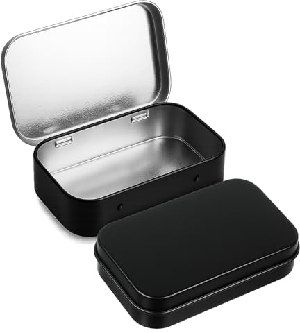 2PCS Metal Rectangular Empty Tin Box, Hinged Tins Tin Containers with Lid Mini Portable Small Storage Container Kit for Home Storage 3.74x2.36x0.82 Inch(Black)
