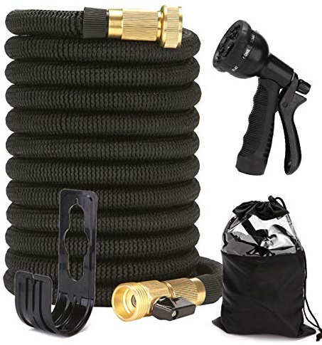 Dehnbarer Gartenschlauch 10-30m flexibler wasserschlauch mit 8-fach Sprühpistole, 12Bar Druckfest, TPE+2500D Polyester（Schwarz）