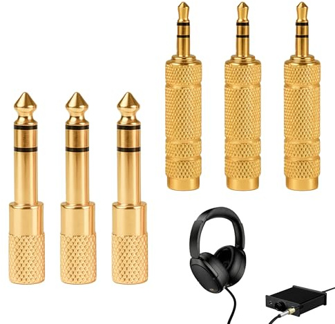 6 Stück Klinke Adapter 6,35mm auf 3,5mm – adapter klinke 6 3 auf 3 5 mit Kopfhörer Doppelstecker, Vergoldete Stereo Verbindungstechnik für Kopfhörer, Lautsprecher, Gitarre und Keyboard