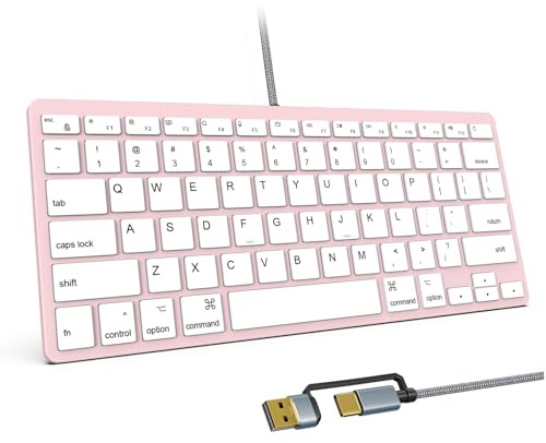 SSS·GRGB Clavier filaire compact 78 touches pour Mac, USB A/USB C Plug-N-Play, mini clavier USB ultra fin 75 % compatible avec Apple MacBook, iMac, Mac mini/Pro, ordinateurs portables, PC, rose