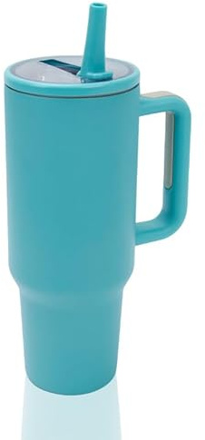Y·J&H 1 200 ml (40 oz) resetumlare dubbelvägg vakuumisolerad kaffemugg rostfritt stål kaffekopp med handtag och flippsugrör, BPA-fri – mörkgrön