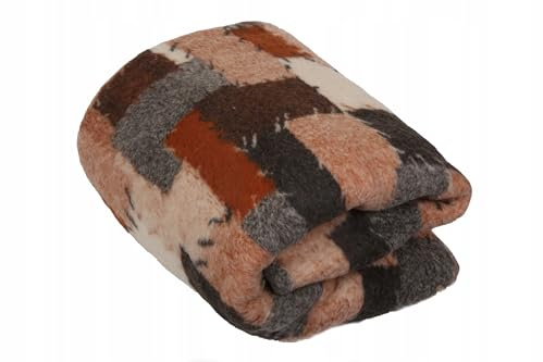 Wool & Home Merino Wolldecke 140x200 cm – Kuscheldecke aus 100% Merinowolle, Geometrisches Muster Braun-Grau-Beige – Gewicht 500 g/m² – Atmungsaktiv und Langlebig