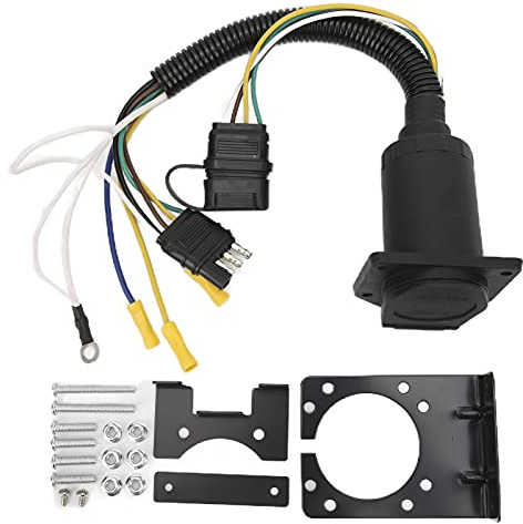 Adattatore cablaggio per rimorchio, convertitore spina per rimorchio rotondo da 4 a 7 vie, accessori per rimorchi per pesanti con staffa di montaggio, terminali in ottone per