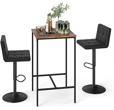 Amveya Barhocker Höhenverstellbar mit Lehne, Bartisch Holz mit Barhocker Set, Ergonomischer Drehbarer Barhocker Schwarz 2er Set, Geeignet für Restaurants, Bars, Cafés usw