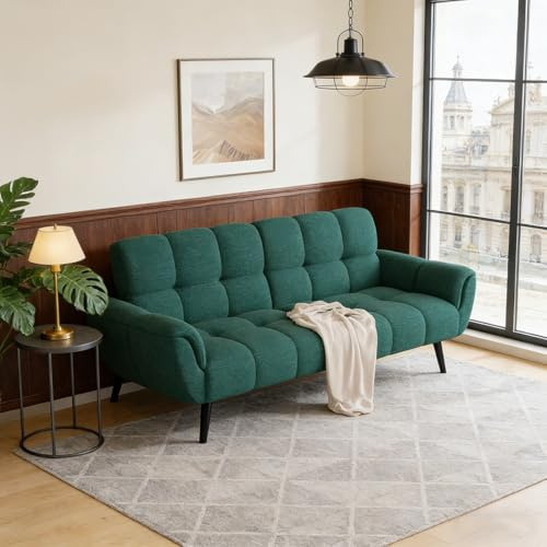 JIEXI Bäddsoffa 3-sits, Hopfällbar soffa med Sovfunktion, 195 x 85 cm, Grön, för Vardagsrum och Sovrum