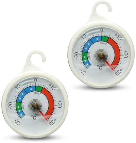 2 Pcs Fridge Thermometer, Freezer Thermometer with Color-Coded Zones and Hanging Hook, for Accurate Temperature Monitoring