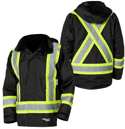 Viking Professional Journeyman 300D Rip-Stop Fire Retardant Reflective Jacket - Fire Resistant Hi Vis Jackets for Men, Black - Large