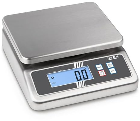 KERN Kompakte Edelstahl-Tischwaage mit Großen Wägebereichen und Schutzart IP67 Gegen Staub und Spritzwasser, Wägebereich 5/7.5kg, Ablesbarkeit 0.5/1g