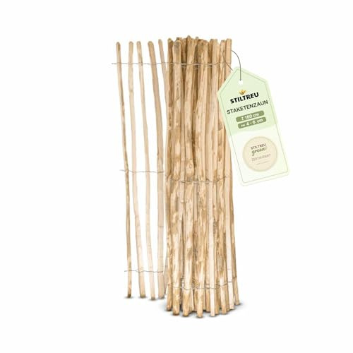 STILTREU Englischer Staketenzaun Kastanie - Länge 5 Meter, Höhe 180 cm, Lattenabstand 4-6 cm