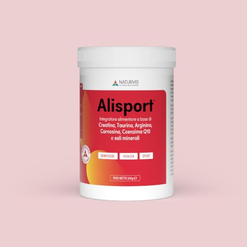 ALISPORT - Integratore per sportivi e non solo - Pre Allenamento - Creatina, Taurina, Arginina, Carnosina, Coenzima Q10 e sali minerali - Energia, Resistenza e Recupero Muscolare - 200g