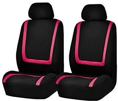 GODGETS Coprisedili Auto Universali Set Completo Copertura Protezione Sedili per Auto in Poliestere Tessuto Anteriore e Posteriore,Nero Rosa,2 * Seater Anteriore