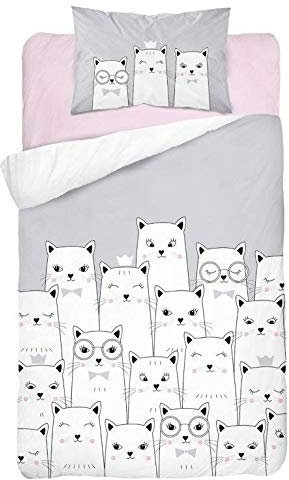 Baby Bettwäsche Set 2tlg. 100% Baumwolle Größe: 100x135 cm, 40x60 cm, ÖkoTex Standard 100 (Katze Grau)