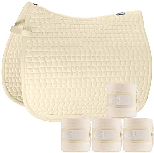 Eskadron Set Basic Cotton Schabracke mit Fleecebandagen in Creme, Größe:Springen (SR)
