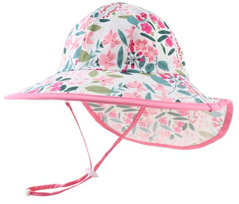 Pesaat Baby Sonnenhut Mädchen Mit UV-Schutz Sonnenmütze Baby Junge Mit Nackenschutz Sommermütze Kinder Babymütze Sommer(Mirabilis Jalapa, Gr.4-8Jahren(52-56))
