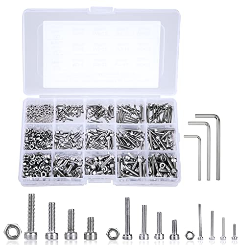 QIMEI-SHOP 480 Stück Zylinderschrauben Muttern Set M2 M3 M4 Zylinderschraube Sortiment mit Innensechskant Edelstahl A2 V2A Flachkopf Schrauben Vollgewinde mit Inbusschlüssel