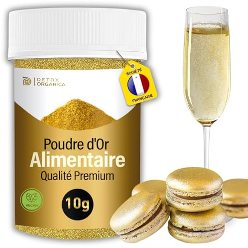 Poudre Alimentaire Or 10G - Colorante 100% ALIMENTAIRE - Paillettes Comestibles - Décoration Gâteaux, Chocolat, Macarons, Cocktails, Boissons, Déversez votre créativité ! (OR, 10 g (Lot de 1))