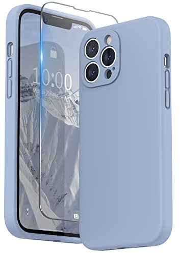 SURPHY Silikon Hülle Kompatibel mit iPhone 13 Pro Max Hülle mit Displayschutzfolie, Handyhülle iPhone 13 Pro Max Silikon Case Kameraschutz für iPhone 13 Pro Max Hülle 6,7 Zoll 2021, Sierrablau