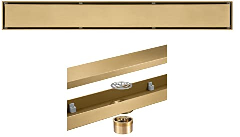 GQQG Duschrinne Edelstahl Ablaufrinne Bodenablauf Befliesbar 2 in 1 sehr Flach Badezimmer Duschablauf 60 cm (Blanco : Gold)