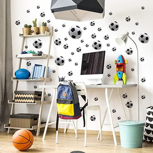 WandSticker4U®- [56 Stück] 3D Wandtattoo FUSSBALL Junge schwarz/weiß I Wandsticker Kinderzimmer Jungen Fussball Sport I Wandaufkleber Kinderzimmer Deko Junge Mädchen Tür Aufkleber Möbel Sticker COOL