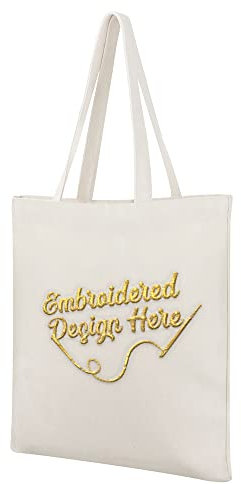 Muka personalisierte bestickte Canvas-Tragetasche mit Logo, 14-1/2 x 17 Zoll robuste Einkaufstasche – Natur