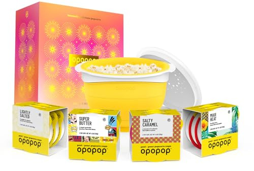 Opopop Gourmet Popcorn Gift Set - Variety 12-Pack Microwave Popcorn Kit, Collapsible Silicone Popcorn Popper, Gift Ready Packaging, Gluten Free Snacks Variety Pack, BPA-Free and Dishwasher Safe