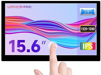 Waveshare 15.6inch QLED Display Compatible with all Versions of Raspberry Pi 4B/3B+/3B/2B 1920 × 1080 Resolution Optical Bonding IPS Toughened Glass Panel 100% SRGB Touch Screen Supports Jetson Nano