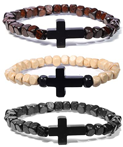 Manfnee natürliche Holzperlen Armband für Männer Frauen Holzarmband für Gebet Meditation Heilung