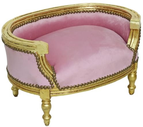 Casa Padrino Barock Hundebett & Katzenbett Rosa/Antik Gold - Handgefertigtes Hunde & Katzen Sofa im Barockstil - Barock Hunde & Katzen Möbel - Barock Tiermöbel