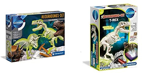 Galileo Discovery – Ausgrabungs-Set T-Rex & Triceratops, ab 7 Jahren & Galileo Discovery – Ausgrabungs-Set T-Rex, Ausgraben von Dinosaurier-Fossilien mit Hammer & Meißel, ab 7 Jahren von Clementoni