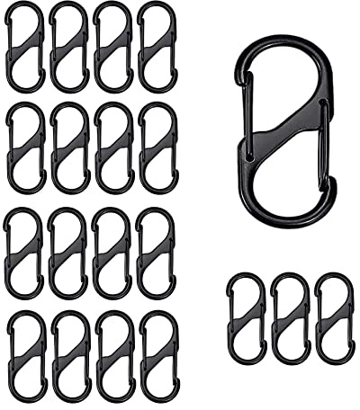 20 Stück S Karabiner,32mm Schwarz Doppelkarabiner,Aluminiumlegierung Karabinerhaken für Haushalt Wandern Outdoor Angeln