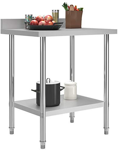 Keketa Homgoday Edelstahl-Arbeitstisch mit Aufkantung, silbern, 80x60x93 cm, ideal für Küchen und Restaurants Model51187