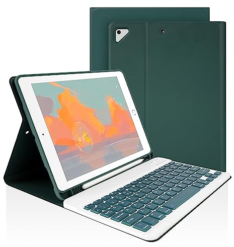 LAMA Funda Con Teclado Inalámbrico Para iPad 9.7 Pulgadas (6a/5a Generación, Pro 2016, Air 2/1) - Verde Oscuro