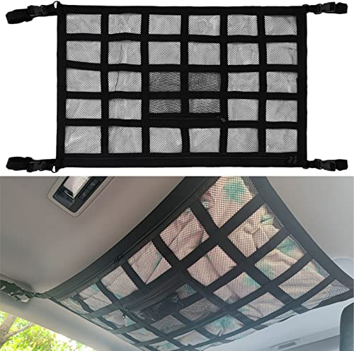 ALI2 Aufbewahrungsnetz für Dach, Auto, Aufbewahrungsnetz, Camping, Auto, elastisches Netz, Dachtasche, geeignet für Autos mit vier Dachgriffen, 90 x 65 cm