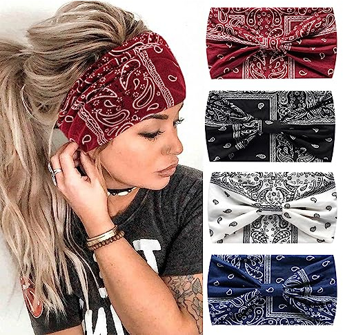 Kopftücher für Frauen, breite elastische weiche Boho-Stirnband Mode Bandanas Knoten Erwachsene Schals Yoga Sport Laufen Haarbänder, Head Wraps (4WYaoguo)