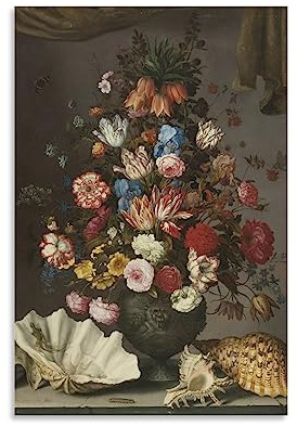 MHART Balthasar Van Der Ast Art Print Poster Floral Botanical Still Life Poster Poster Decorative Painting Canvas Wall Art Living Room Posters Bedroom Painting 24x36inch(60x90cm)